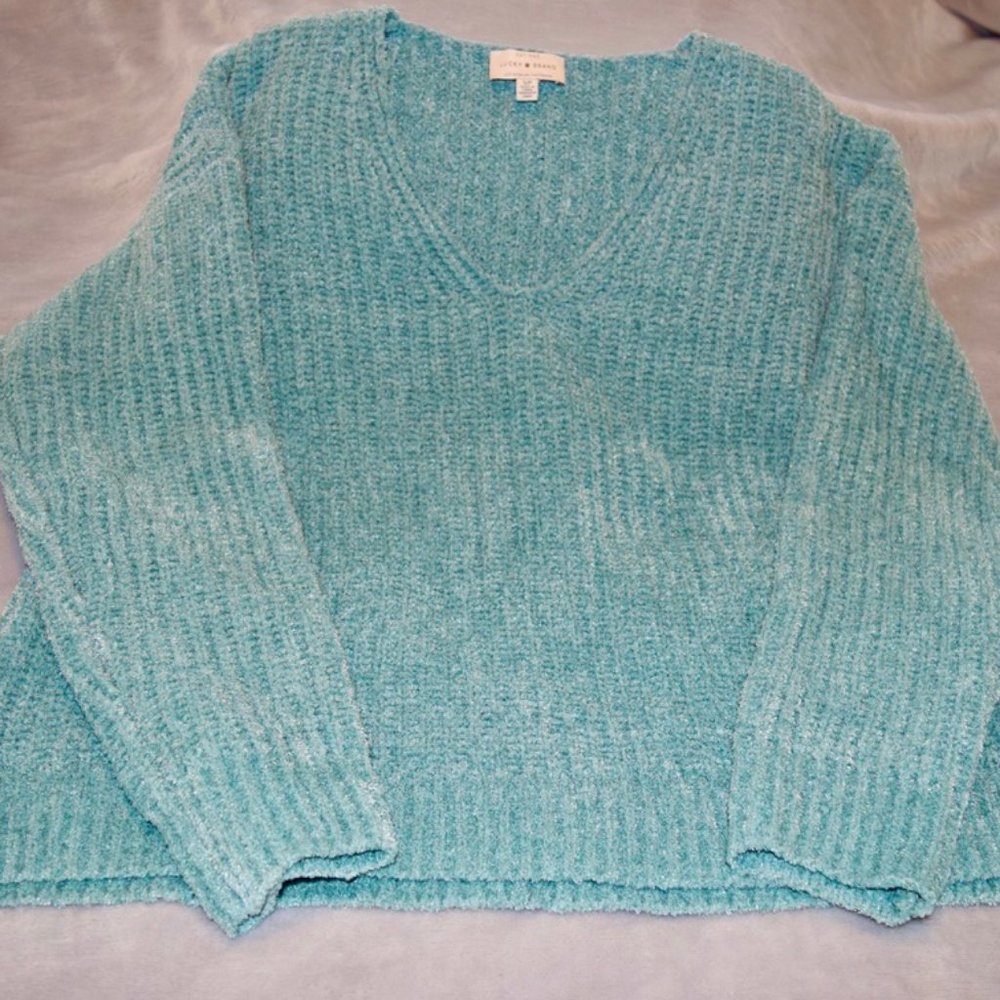 Lucky Brand Chenille Baby Blue V Neck Sweater S New Without Tags